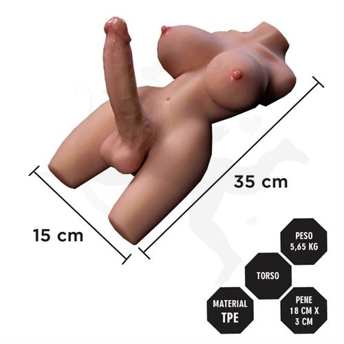 Torso Realista TPE 5,65 kg con Senos Suaves y Dildo Realista
